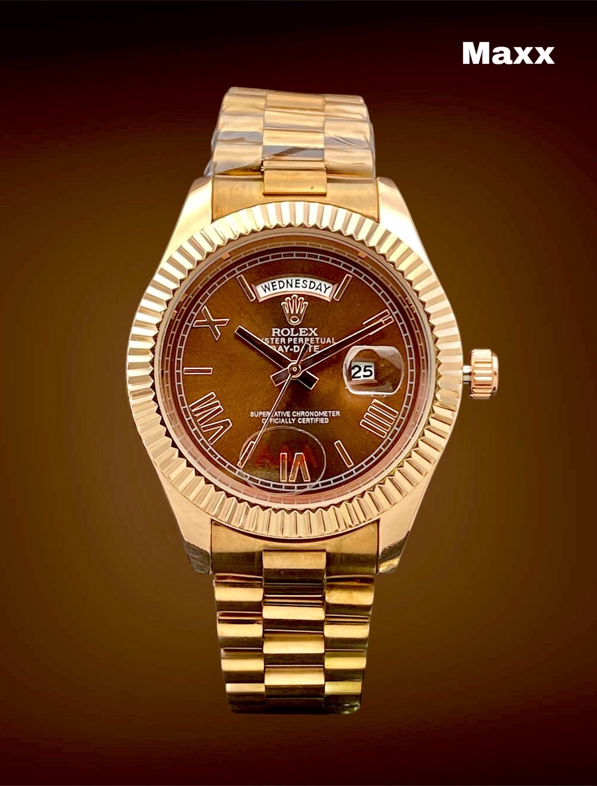 Men’s Premium Gold Watch with Brown Dial – Day & Date Working