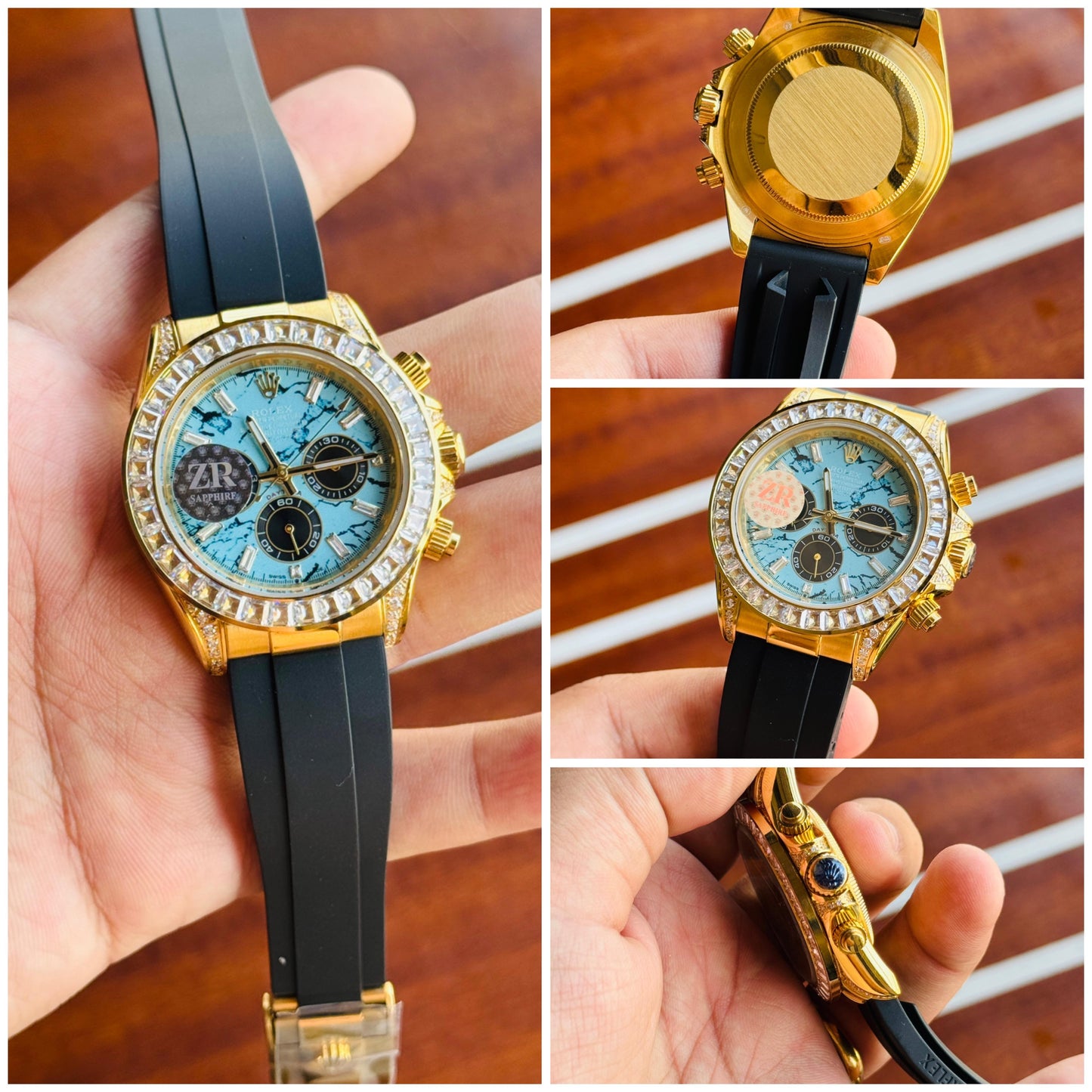 Daytona Ice Blue Dial – Luxury Gold Diamond Edition | 40mm Automatic Chronograph | ZR Premium Quality