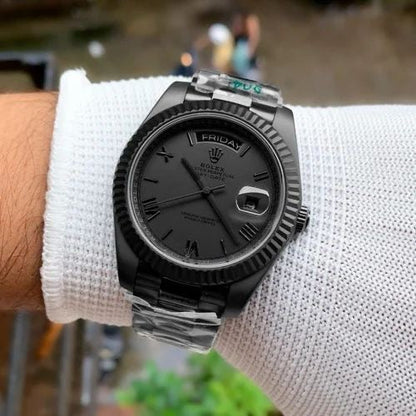 Men’s Day-Date Watch – 41mm Black Dial, Japanese Automatic, Stainless Steel | YZ Premium