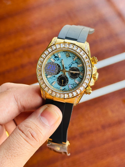 Daytona Ice Blue Dial – Luxury Gold Diamond Edition | 40mm Automatic Chronograph | ZR Premium Quality