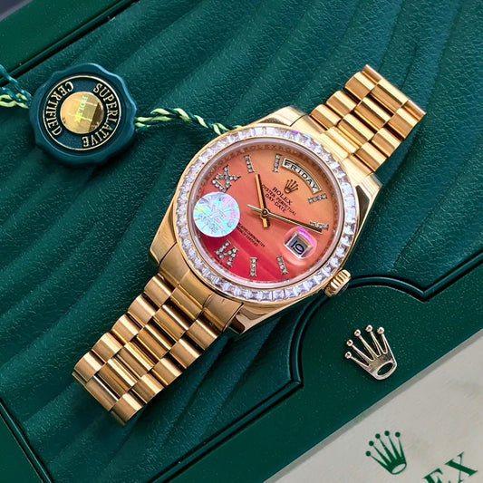 Premium Men’s Day-Date Watch – Gold Body | Diamond Bezel | Automatic