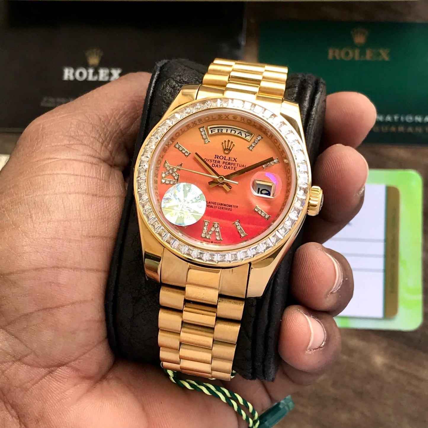 Premium Men’s Day-Date Watch – Gold Body | Diamond Bezel | Automatic