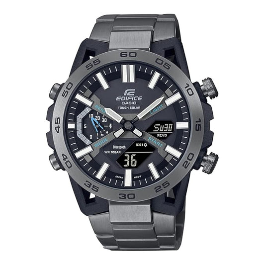 Black Analog-Digital Dial Men's Watch – Gray Ion-Plated Band, Tough Solar, Smartphone Link
