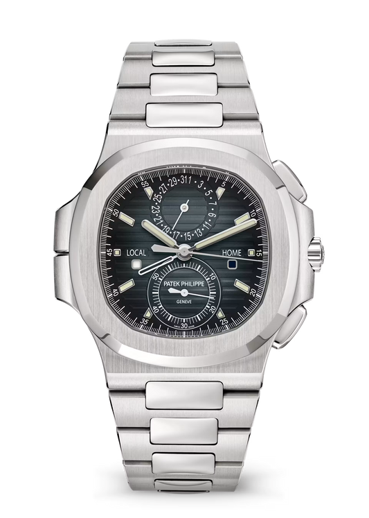 Nautilus-Inspired Steel Watch – Flyback Chronograph, Dual Time Zone & Date Hand