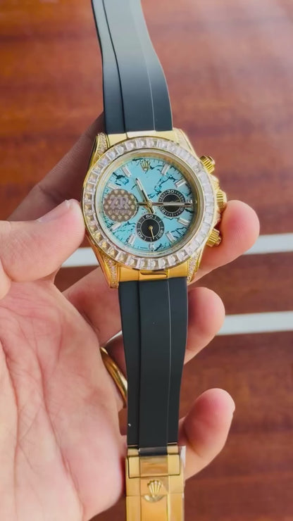 Daytona Ice Blue Dial – Luxury Gold Diamond Edition | 40mm Automatic Chronograph | ZR Premium Quality