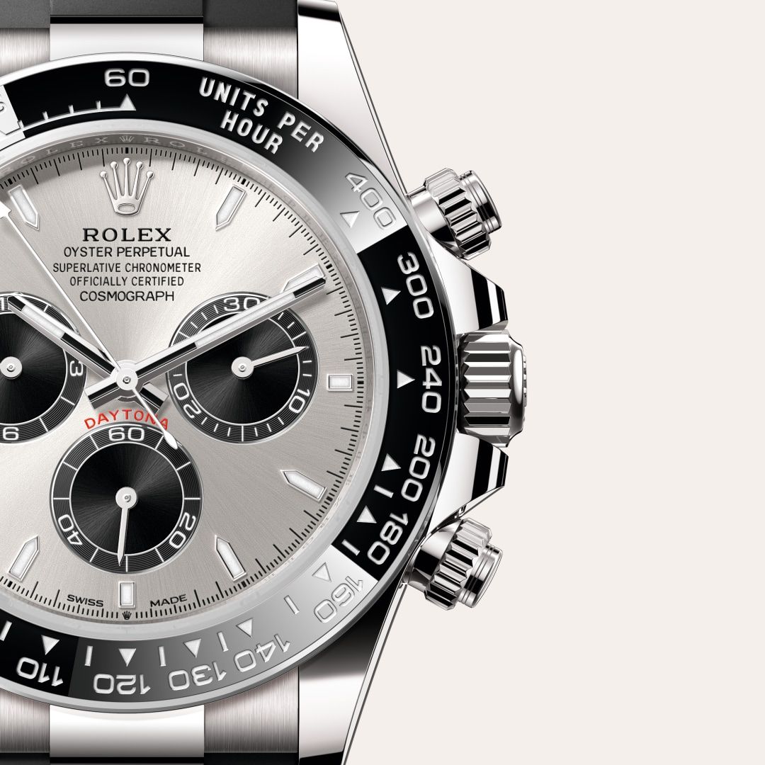 Cosmograph Daytona 40MM – White Gold Dial, Rubber Strap & Pure Steel Case