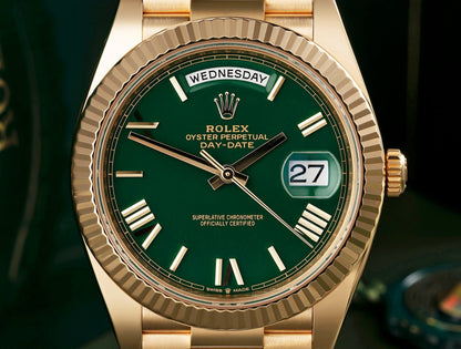 Day-Date 40mm Yellow Gold Green Ombre Roman Numeral Dial